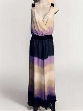 Express NWT Umbre Maxi dress Asymmetrical Lined Size Large MSRP $128 Tie Dye
